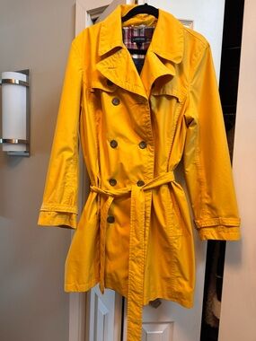 Lands' End Bright Yellow Double-Breasted Trench Coat with Belt xl